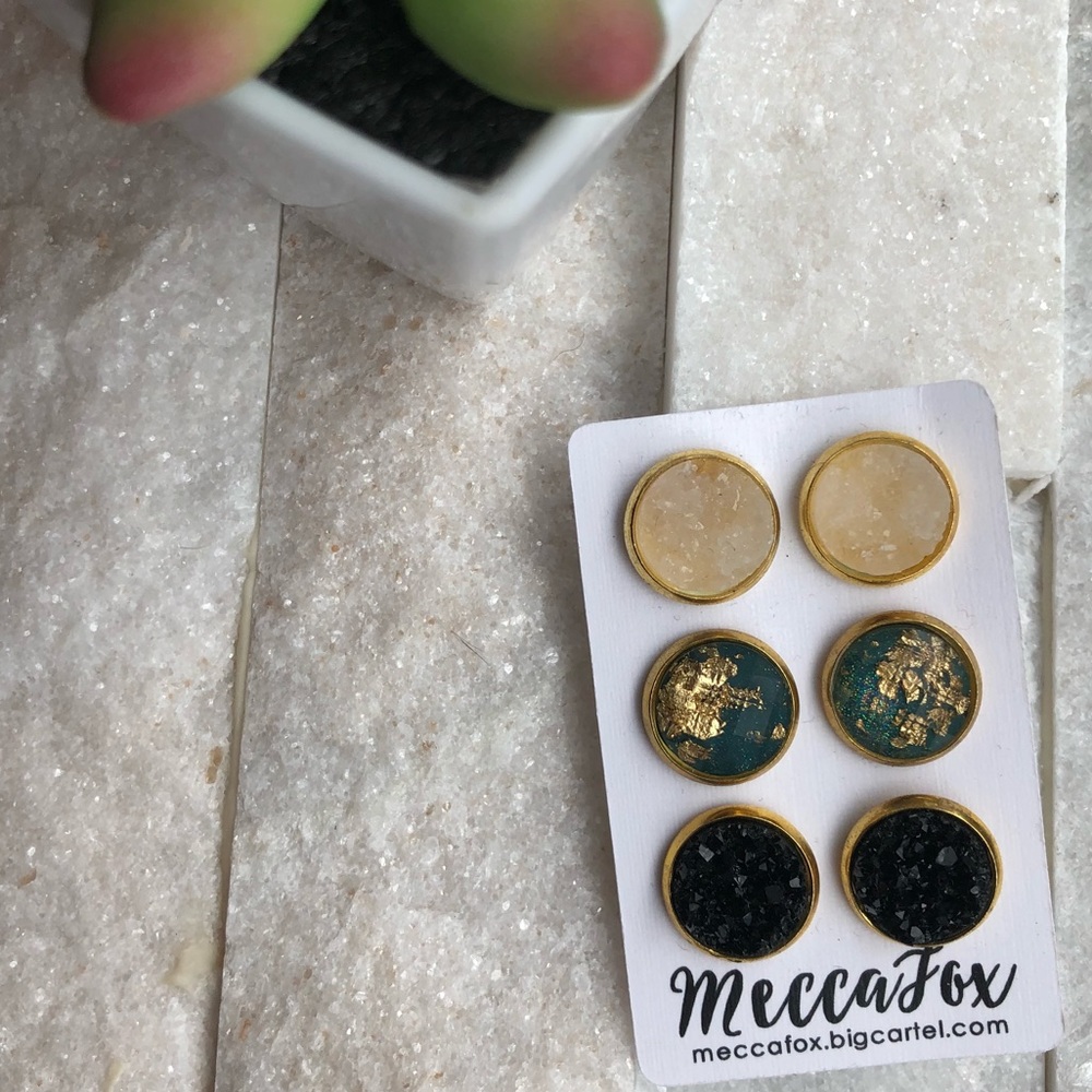 SOLD‼️ Mecca Fox Druzy Stud Earrings - Picture 2 of 7